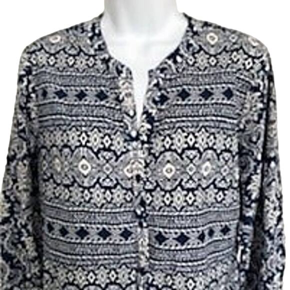 Antilia Femme Size M Blue & Off White Vintage Style Print  Boho Tunic Blouse - Picture 1 of 11